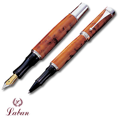 Подарочный набор "Baron" (перьевая ручка, ручка роллер и чернильница) корень вереска Цвет: серебро, ореховый инфо 8232c.