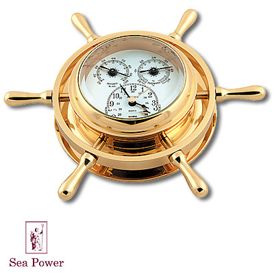 Часы-штурвал с комплектом приборов (гигрометр, термометр) Sea Power 2007 г инфо 13157f.