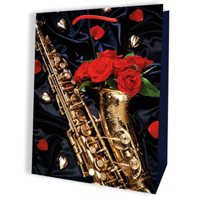Пакет подарочный "Саксофон", 11 см x 14 см x 6 см бумага Изготовитель: Китай Артикул: 12731 инфо 589i.